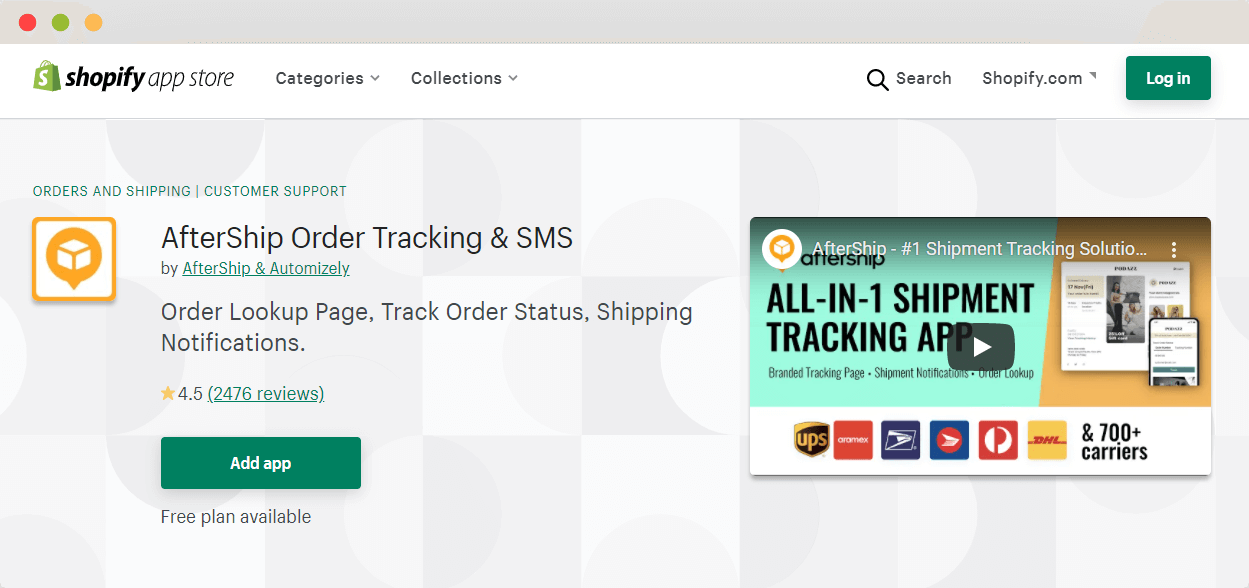 AfterShip Order Tracking and SMS